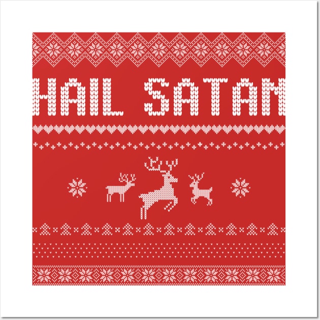 Hail Satan Ugly Funny Christmas Sweater Wall Art by murdershirts